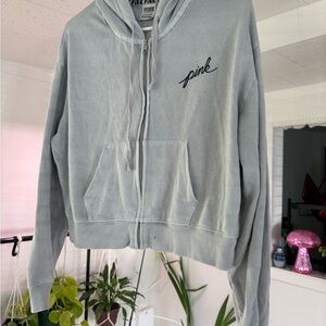 PINK Victoria's Secret Full Zip Hoodie Cropped Graphic Logo‎ Gray S